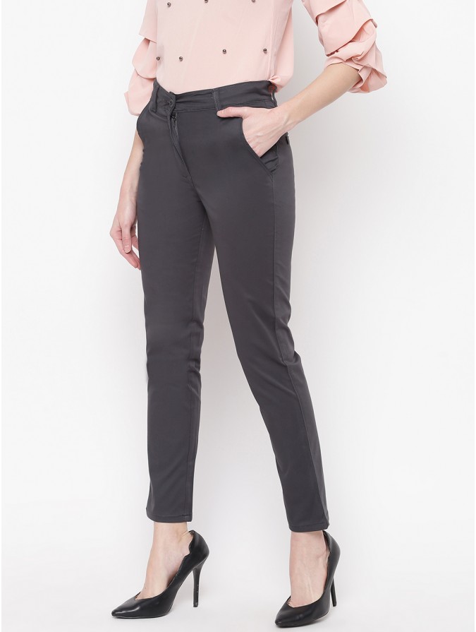 Mayra Women's Grey Cotton Formal Trouser