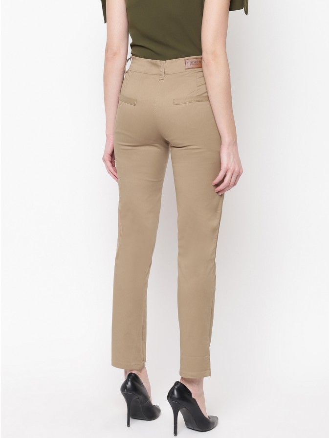 Mayra Women's Khaki Cotton Formal Trouser