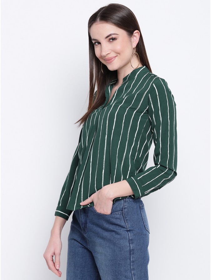 Mayra Women's Green & White Striped Top