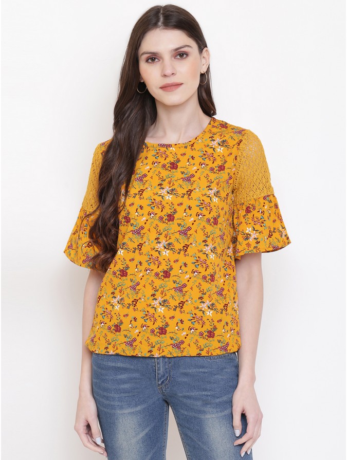 Polyester Yellow Printed Top