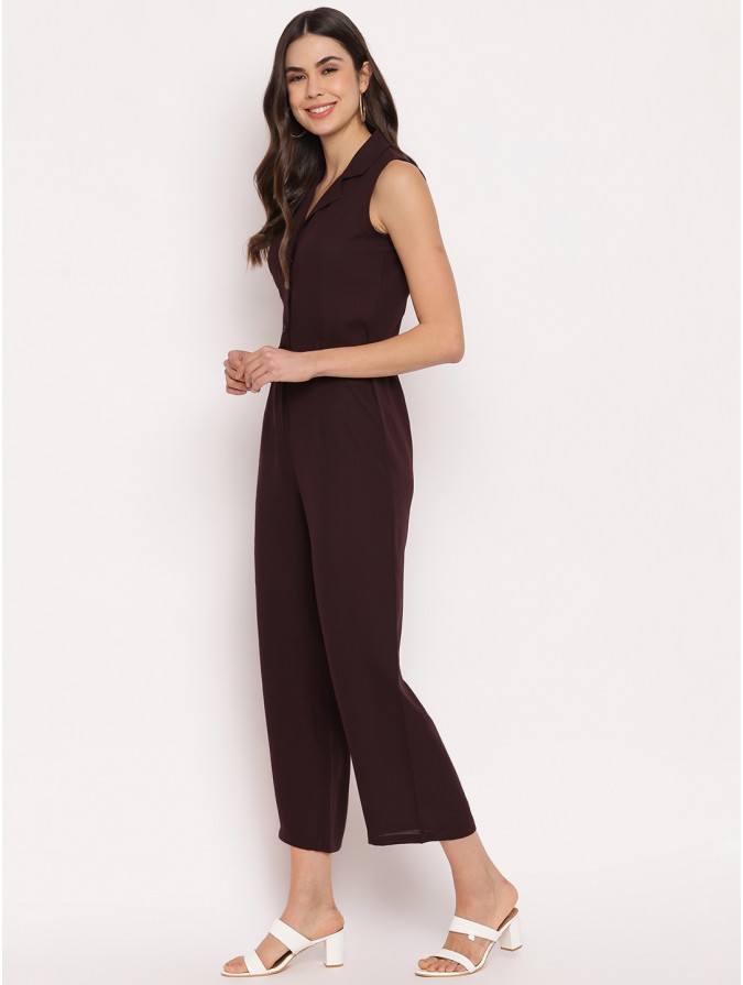 Polyester Solid Collar Jumpsuit