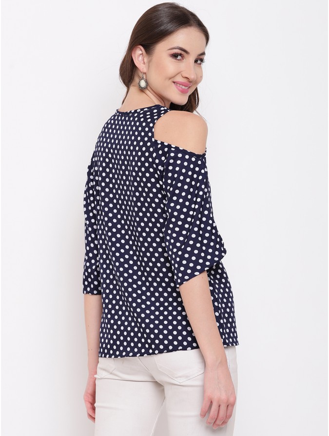 Mayra Women's Navy & White Polka Dot Printed Top